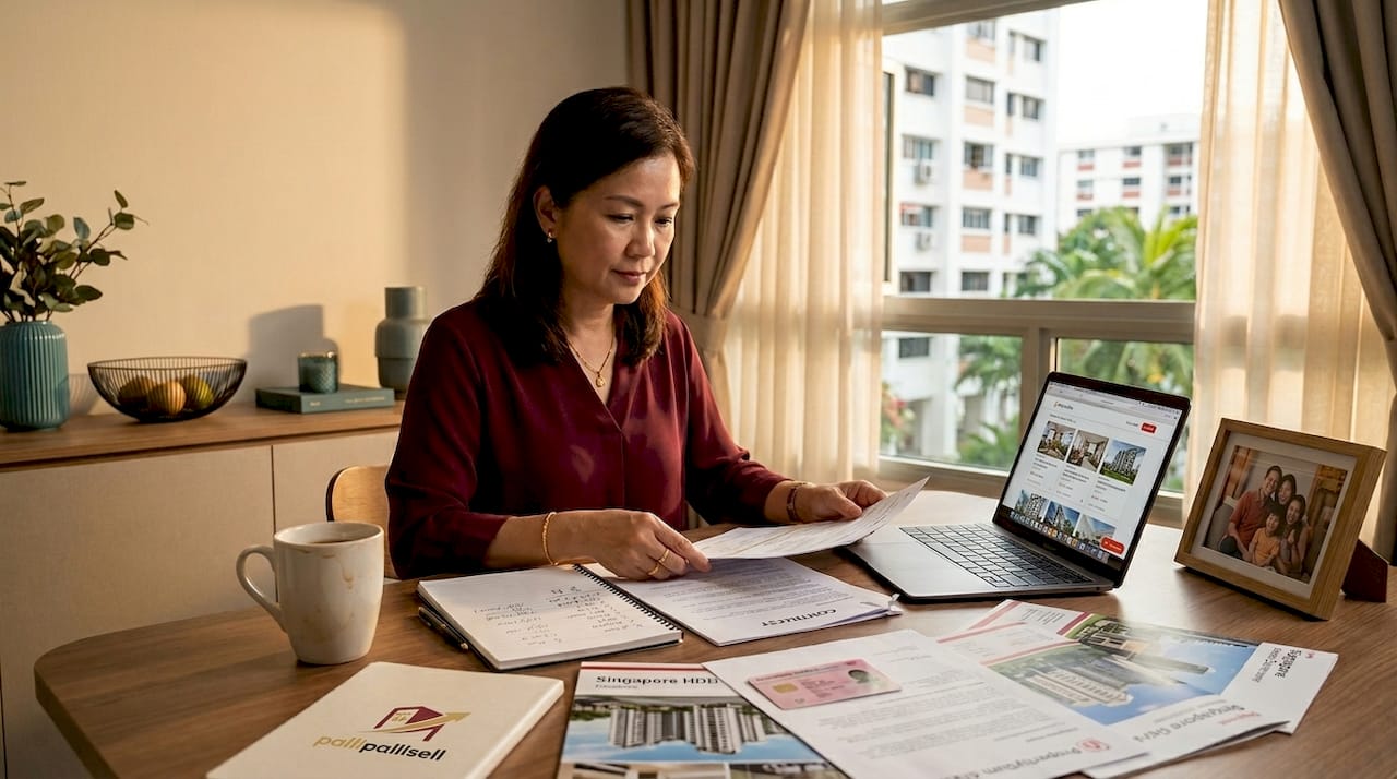 Singapore homeowner reviewing property sale documents