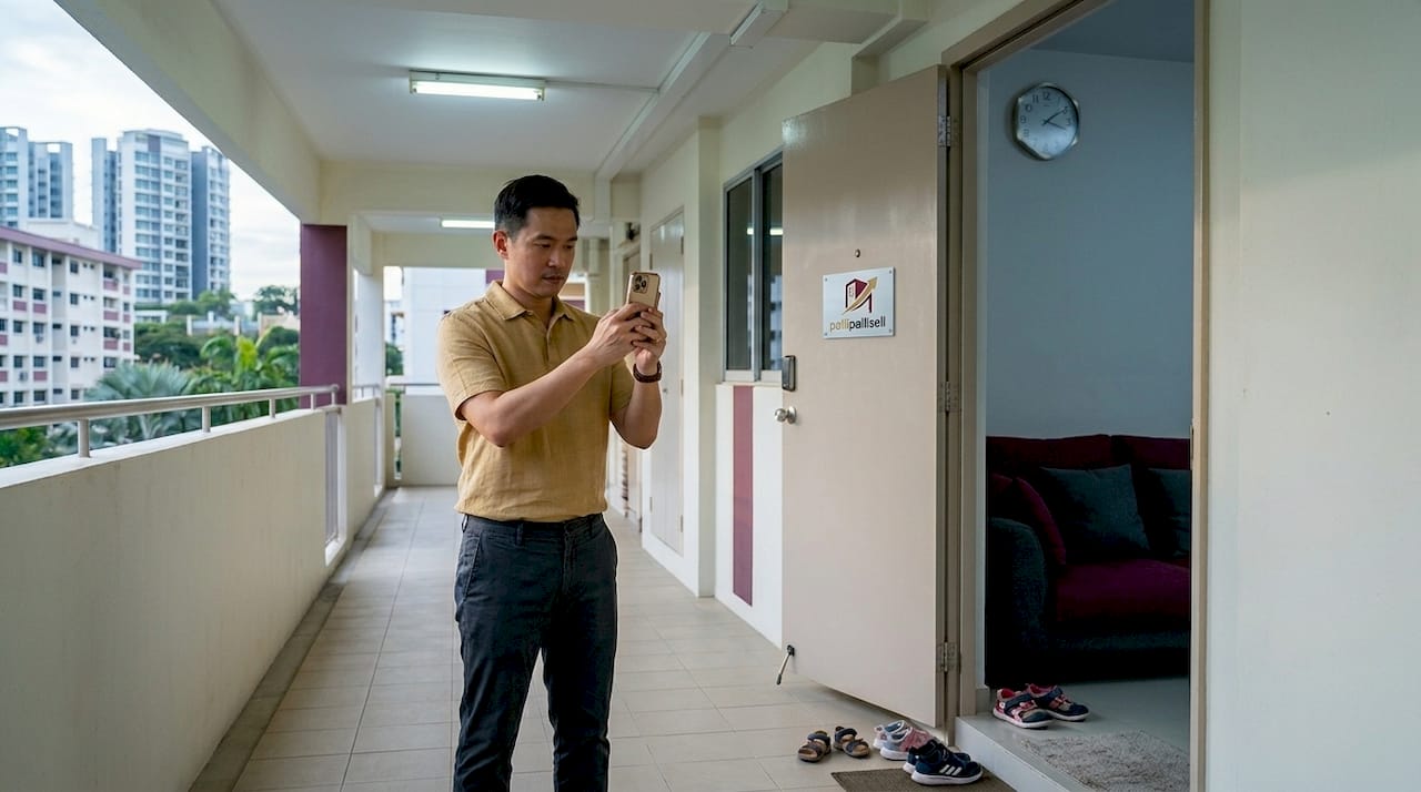 Seller photographing HDB flat for property listing
