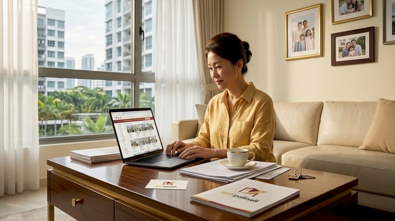Homeowner reviewing sale options at dining table