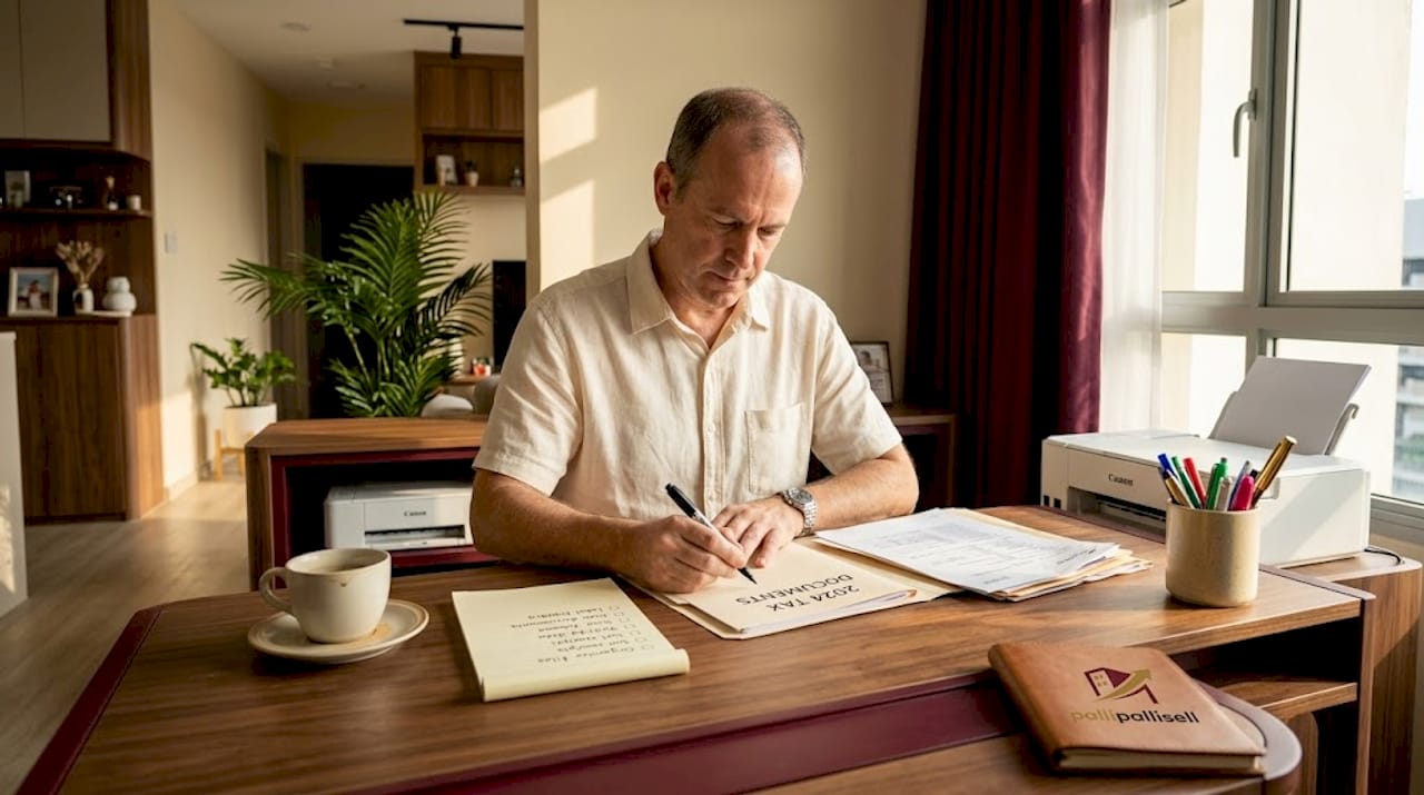 Man organizing documents for HDB resale