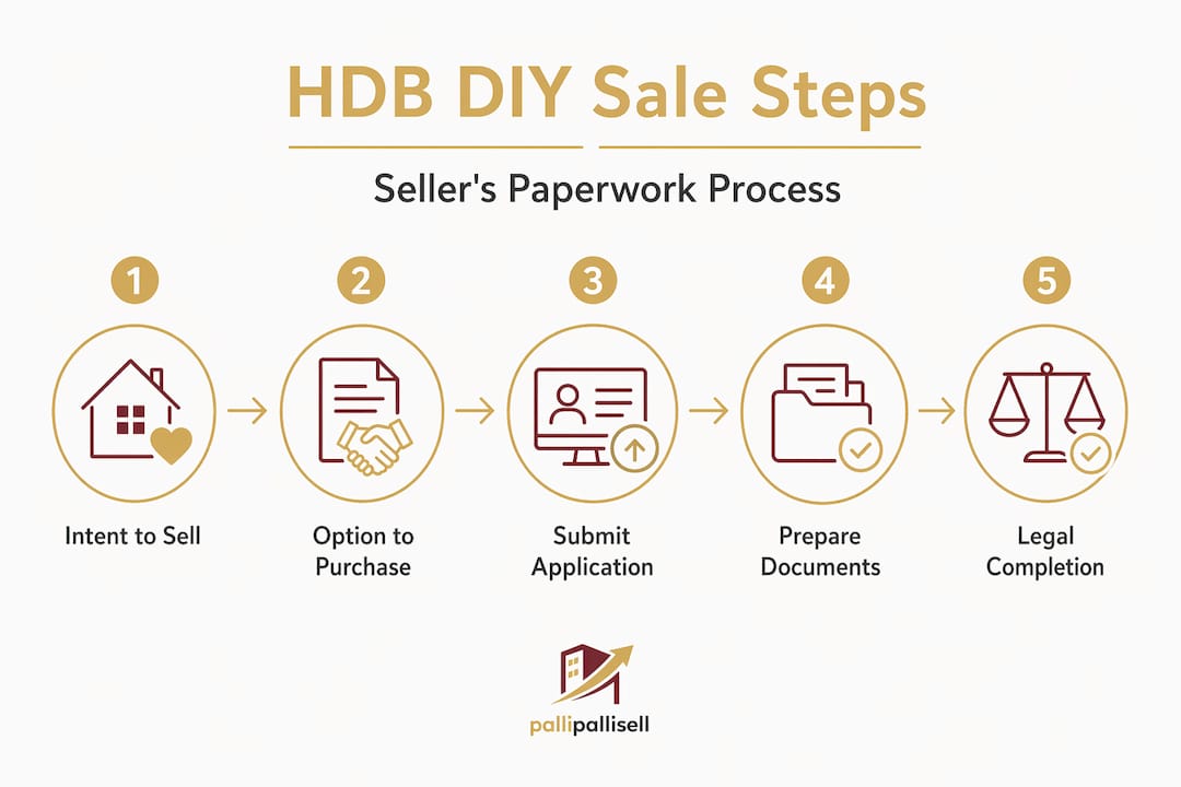 Infographic showing step-by-step HDB resale paperwork flow