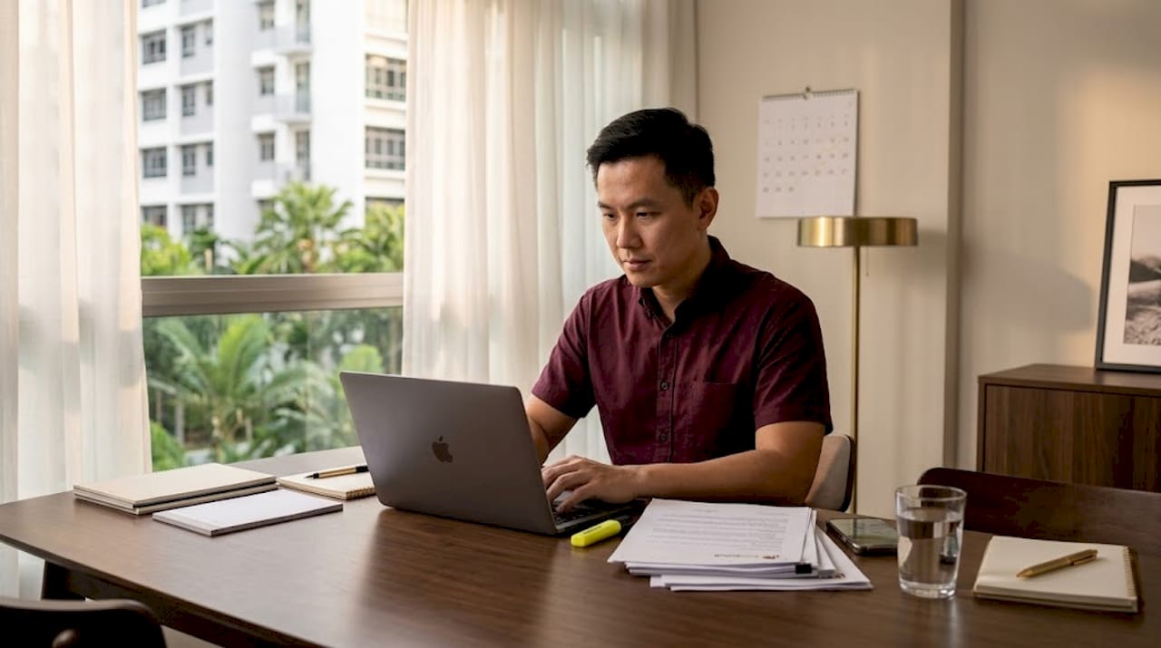 Homeowner reviewing HDB sale paperwork