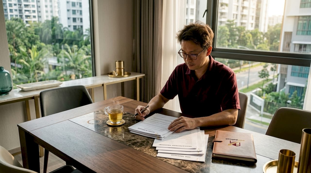 Man reviewing property sale documents Singapore
