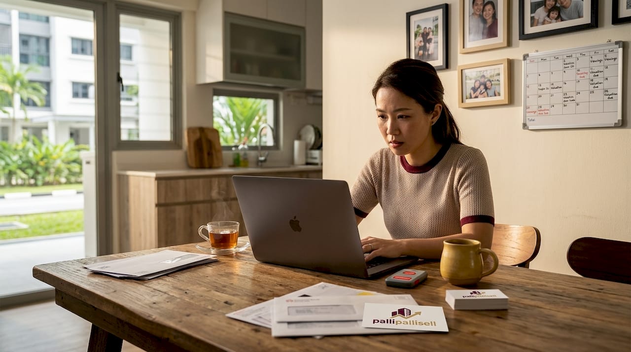 HDB owner checking eligibility on laptop