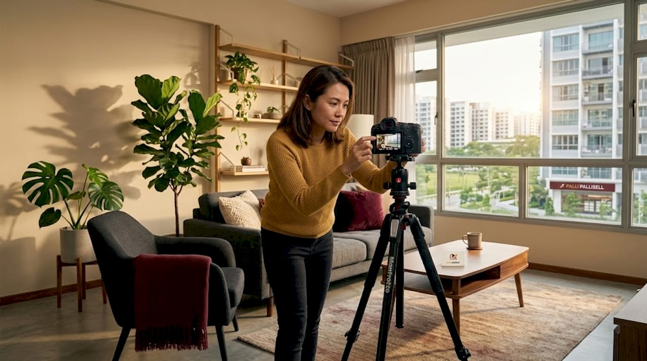 Photographer staging home for listing photos