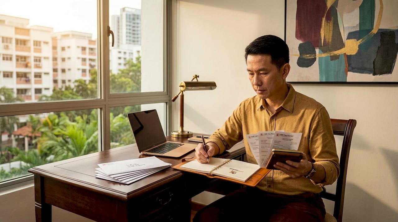 Homeowner reviewing HDB admin fee documents