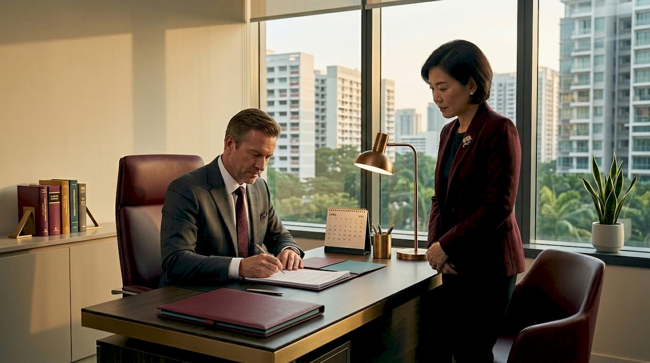 HDB seller with solicitor during completion signing