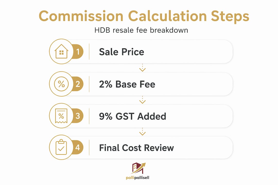 Infographic illustrating HDB commission calculation steps