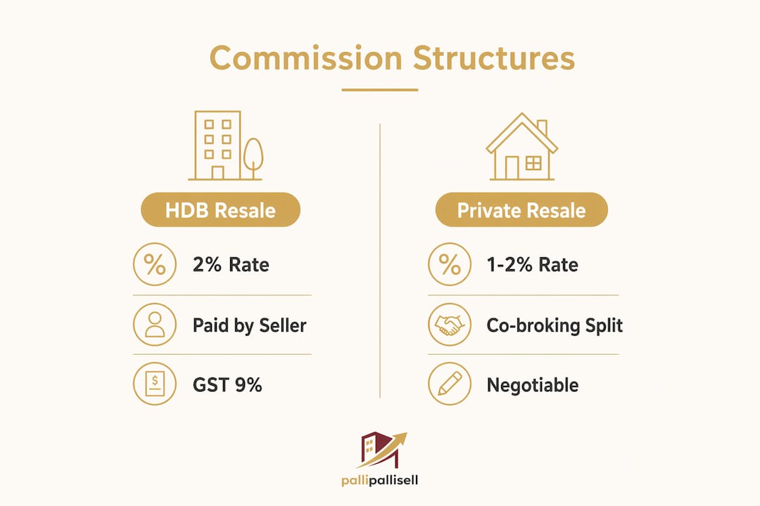 Infographic comparing HDB resale and private resale commissions