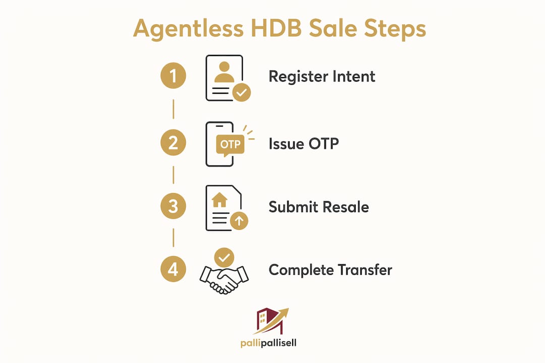 Infographic illustrating steps in agentless HDB sale process