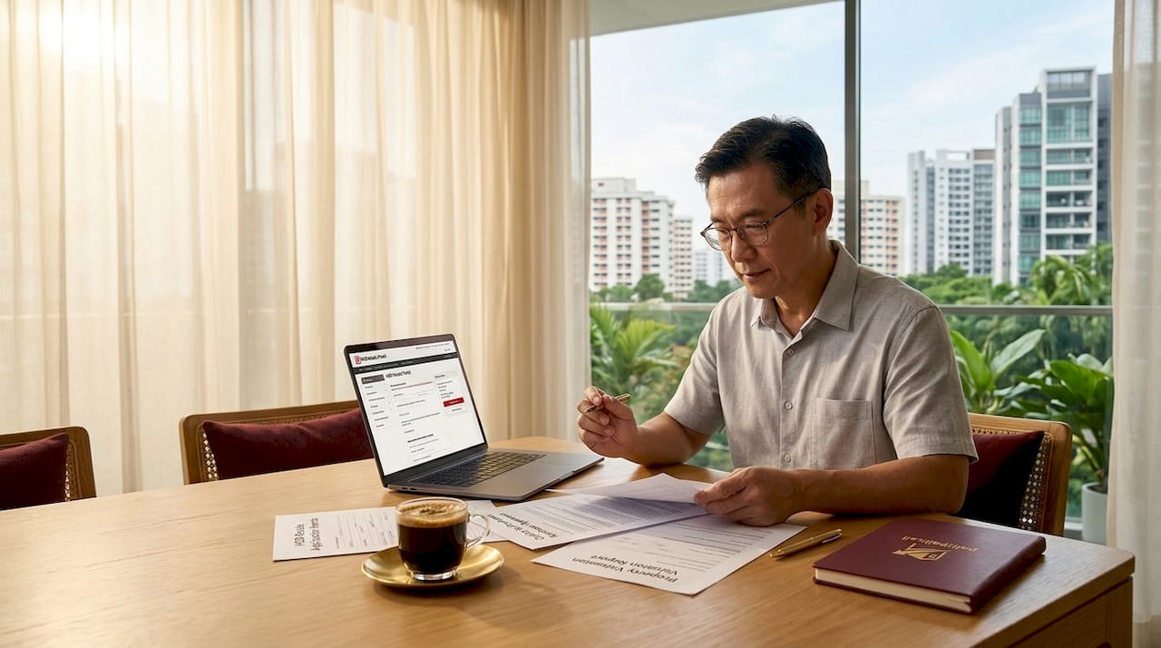 Man reviewing HDB resale paperwork at home