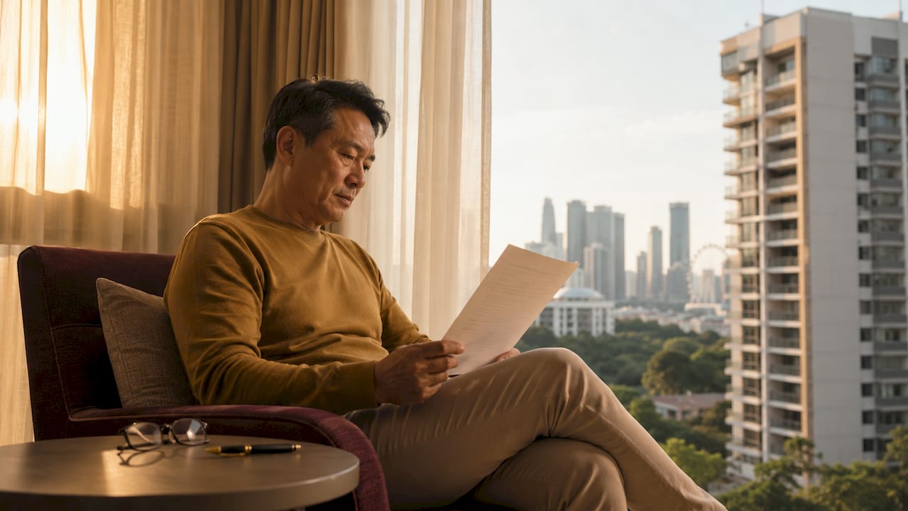 Person reviewing property title document at home