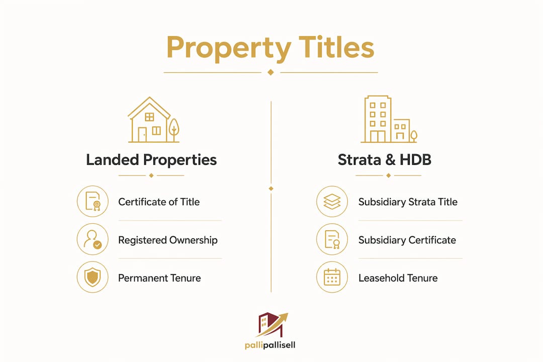 Infographic comparing landed and strata property titles in Singapore