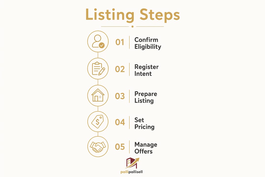 Infographic illustrating steps to list property online