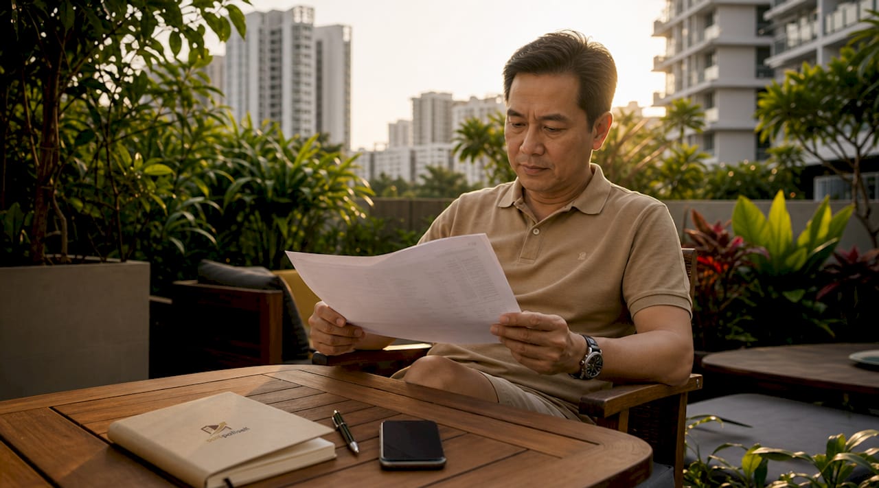Homeowner reviewing landed property documents