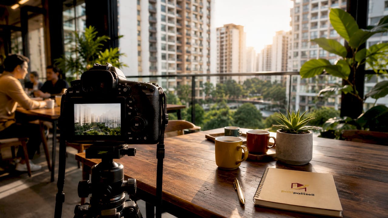 DSLR camera set up for indoor flat photos