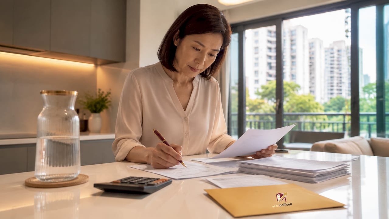 Woman reviewing HDB selling fees documents