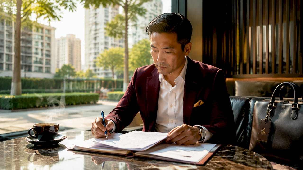 Lawyer preparing legal property sale documents