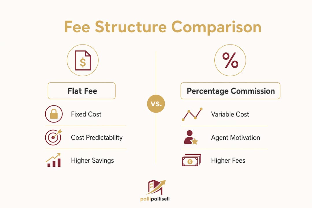 Infographic comparing flat fee and percentage commissions