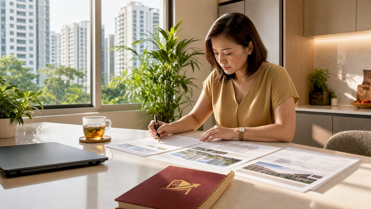 Singapore homeowner reviewing property sale papers
