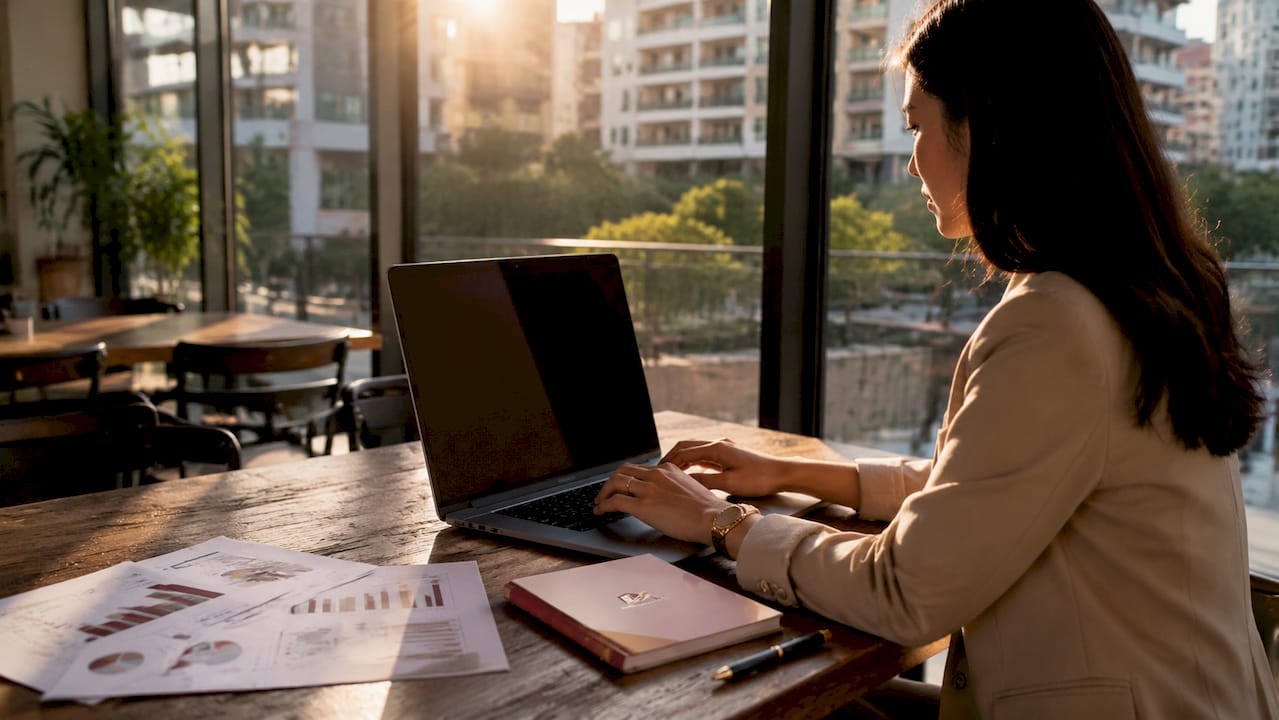 Hands working on commission spreadsheet at home office