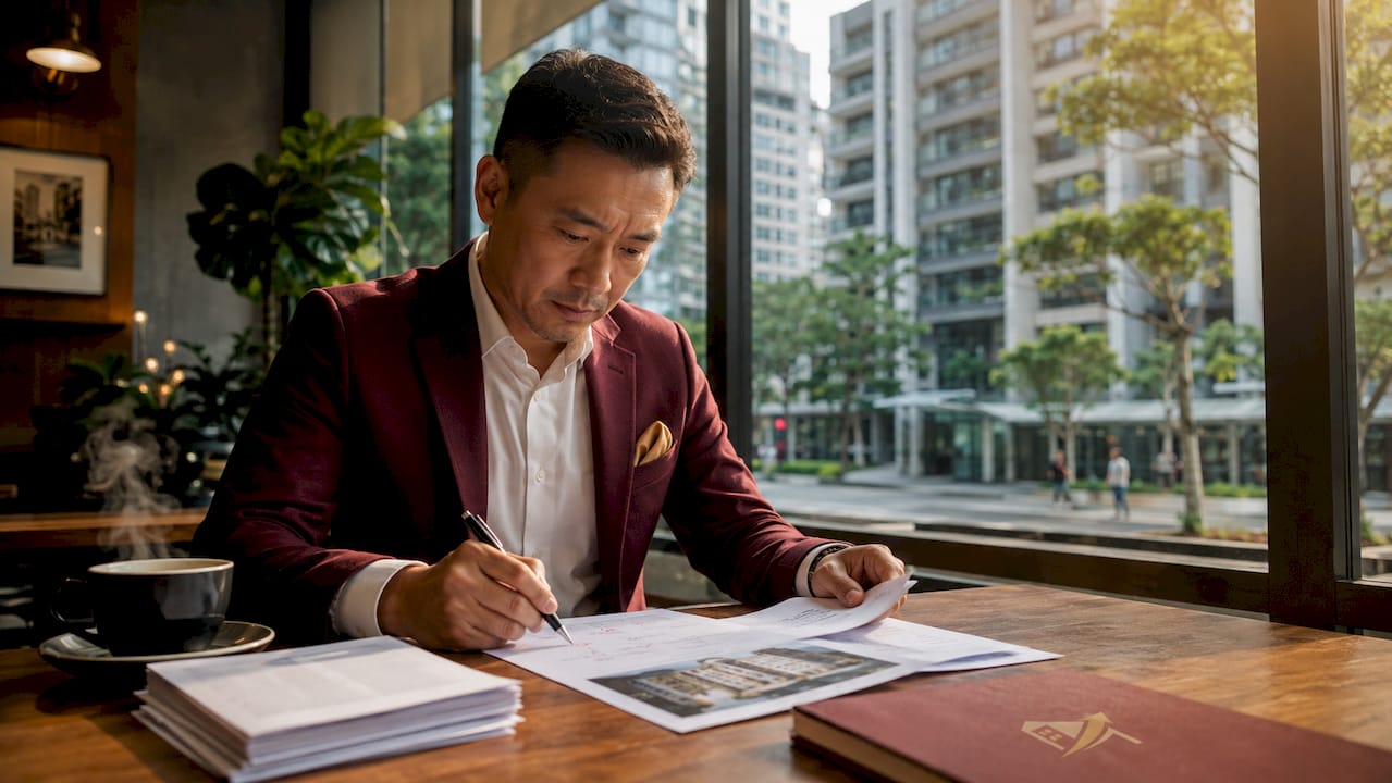 Real estate agent reviewing property sale documents