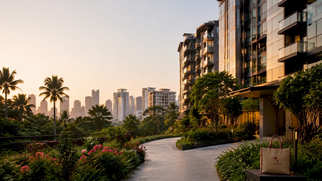 Modern Singapore condo and HDB under golden hour
