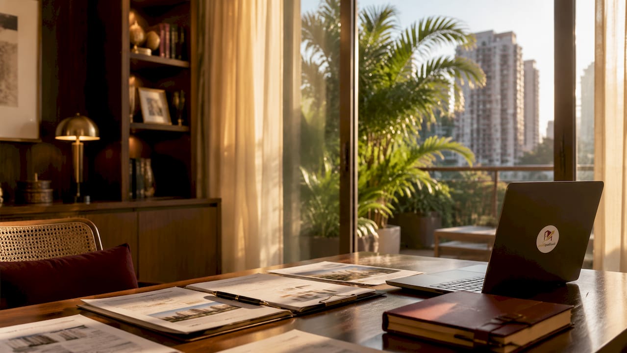 Property ownership documents on neat desk