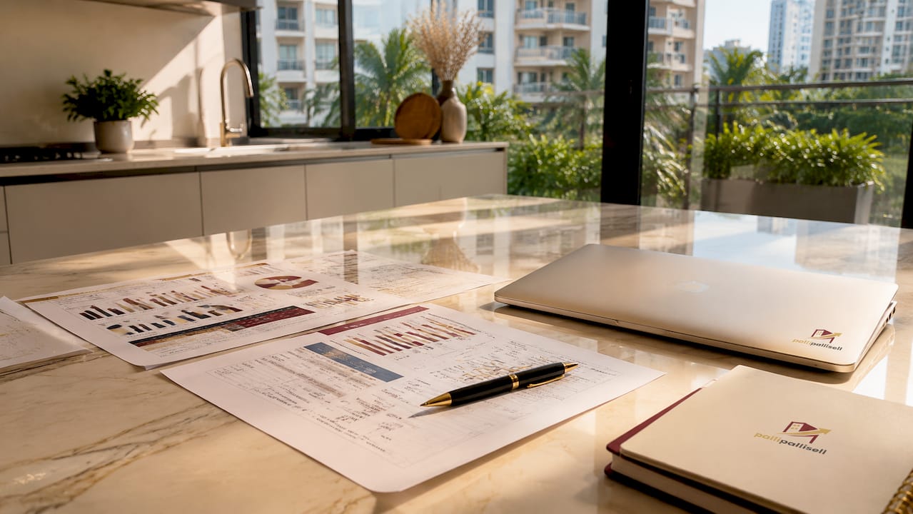 Close-up of documents for landed property pricing