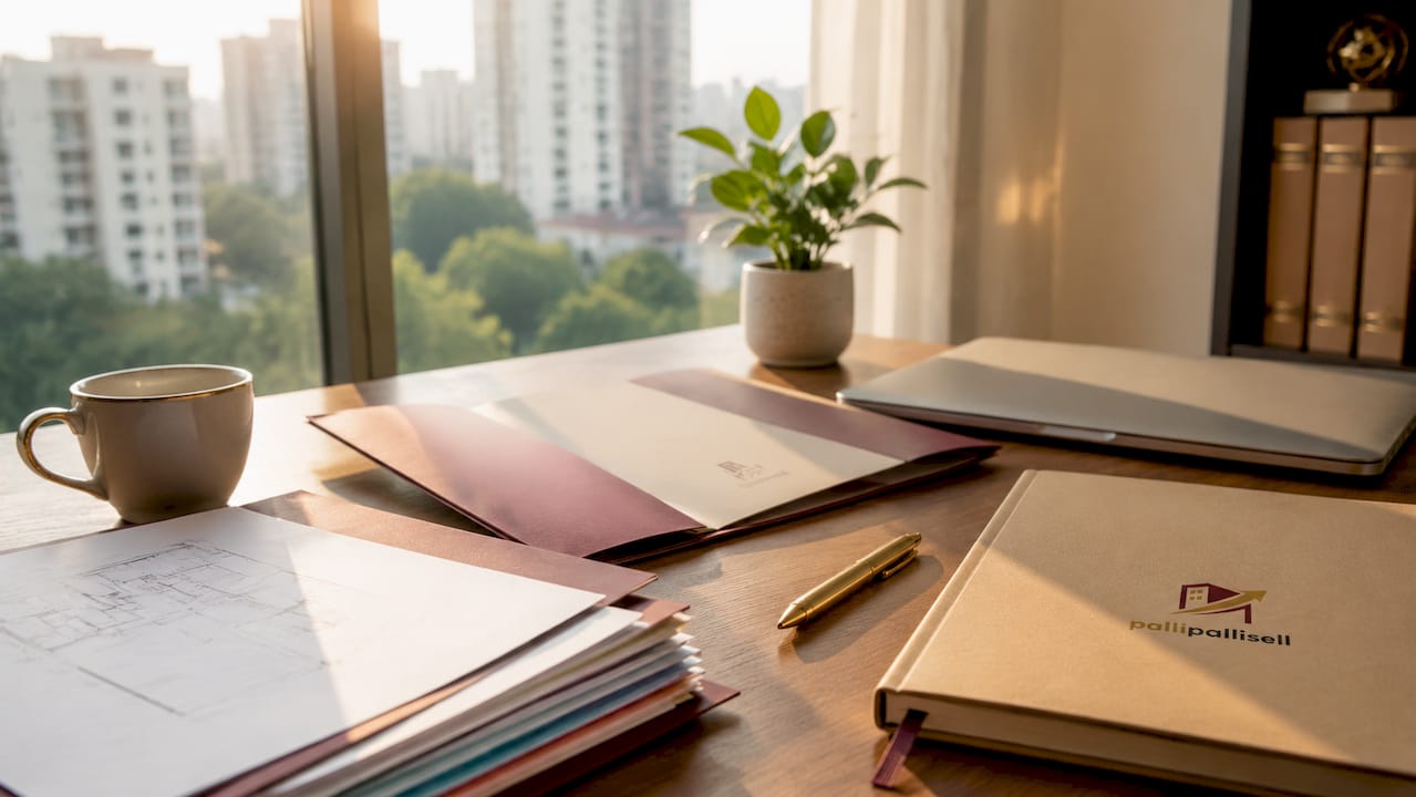 Home desk with HDB eligibility application documents