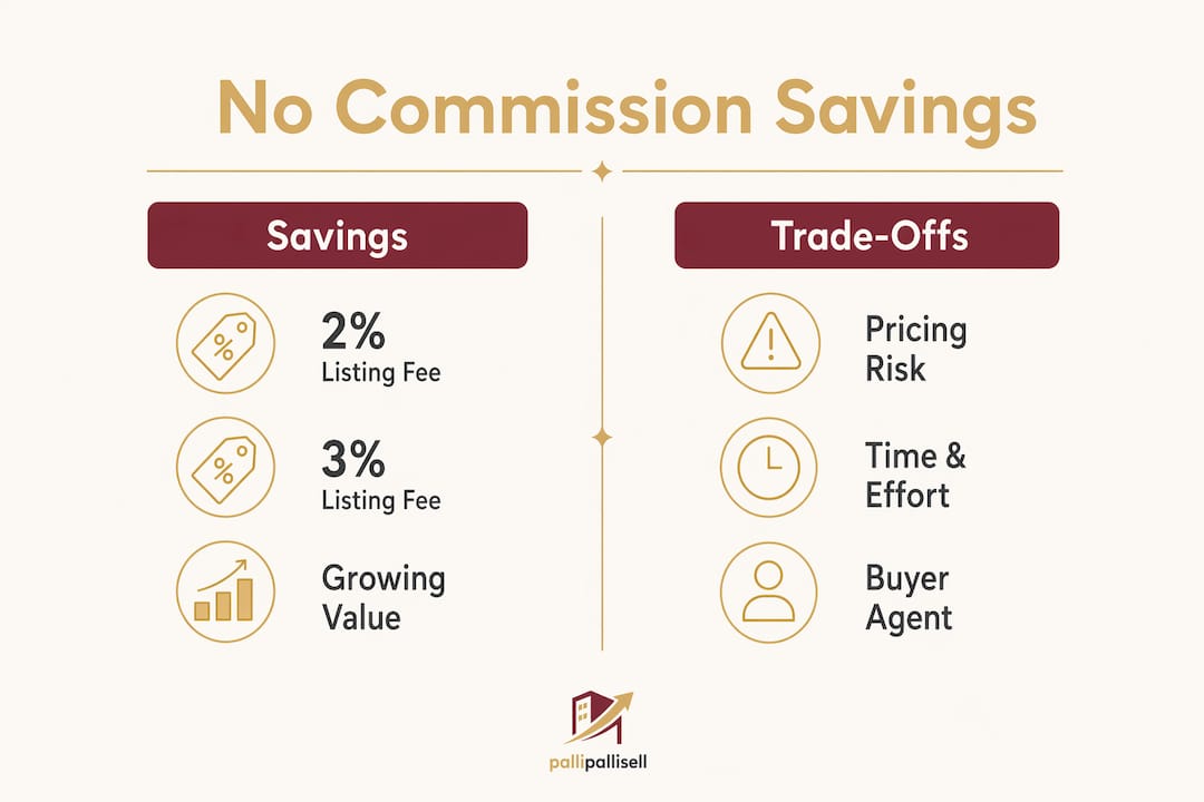 Infographic comparing commission savings and trade-offs