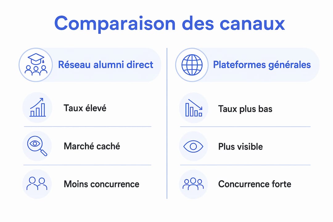 Visuel comparatif des différents canaux pour trouver des missions en freelance