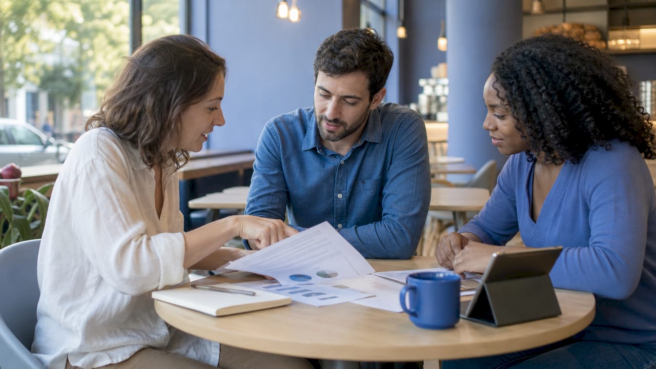 L’équipe échange sur les diplômes et les parcours des freelances.
