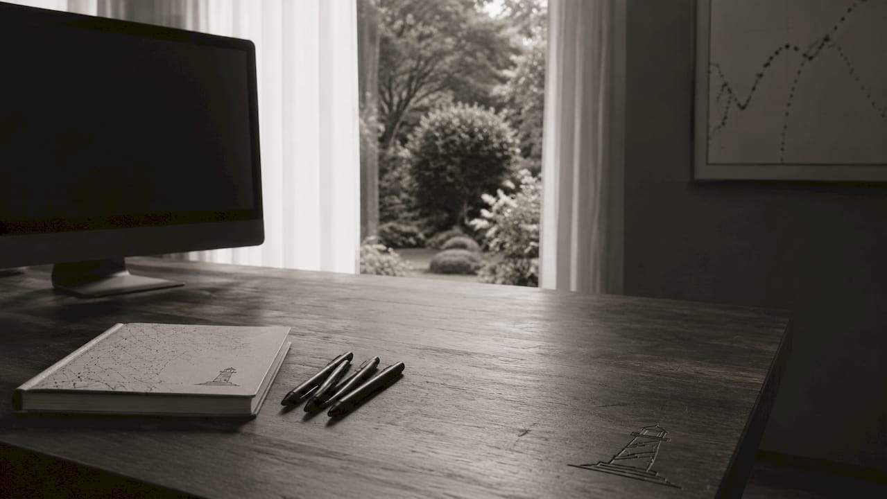 Espace de travail équipé d’un tableau de bord SEO minimaliste