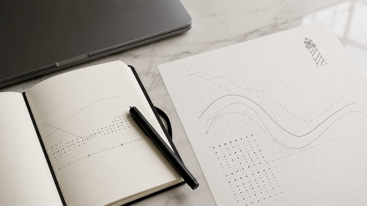 Vue de dessus d’un ensemble de données SEO accompagnées de prises de notes
