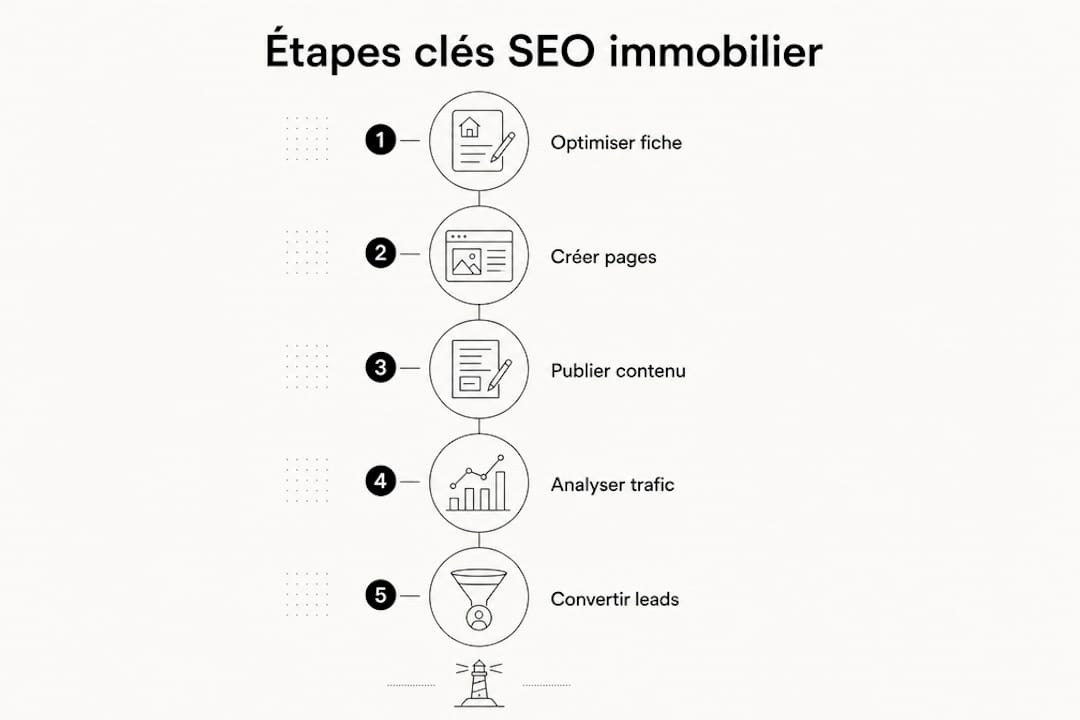 Découvrez en un coup d’œil les grandes étapes du référencement naturel pour le secteur immobilier grâce à cette infographie.
