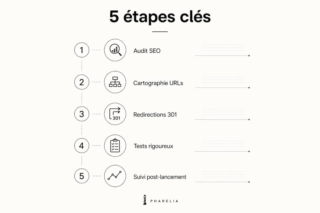 Les étapes clés d’une refonte SEO présentées en infographie épurée