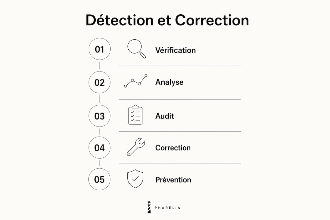 Infographie : les différentes étapes pour faire face à une pénalité Google, présentées sous forme de flux vertical