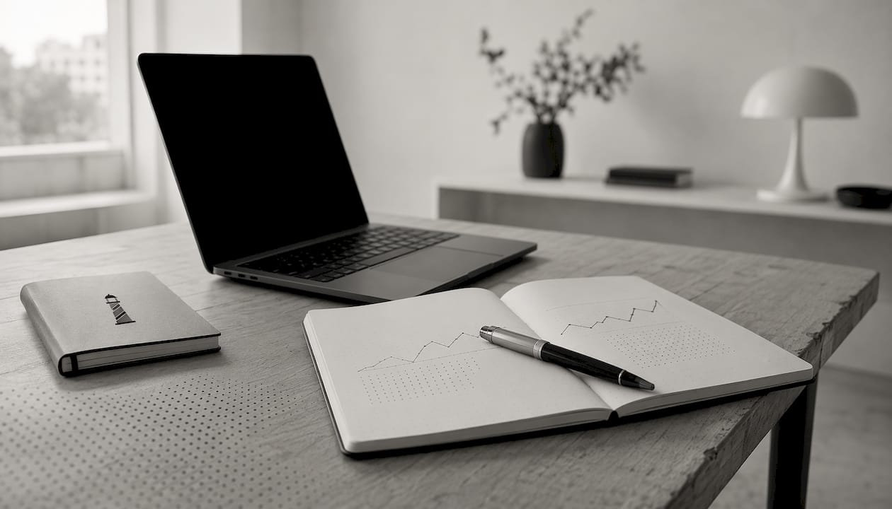 Espace de travail épuré équipé d’outils d’analyse comparative