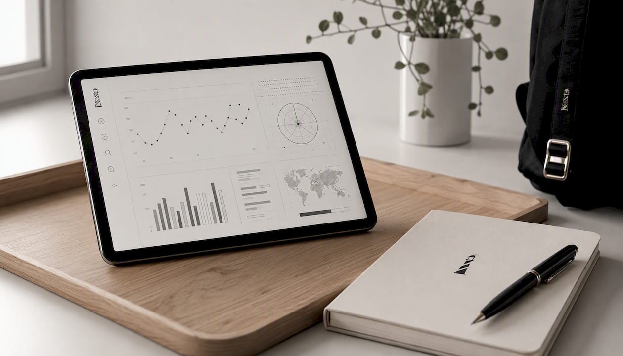Tableau de bord technique affiché sur une tablette, avec des graphiques en temps réel.