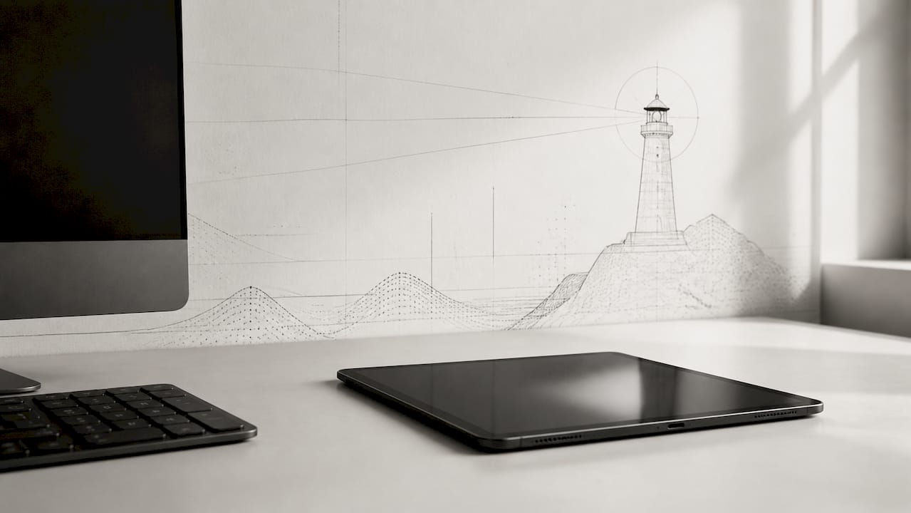 Des mains en train de paramétrer un tableau de bord SEO sur une tablette