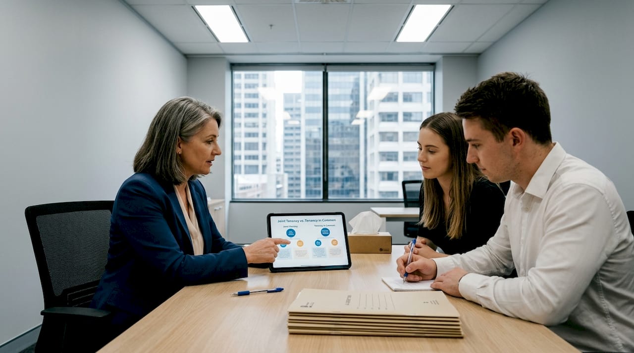 Legal advisor explaining co-ownership arrangements