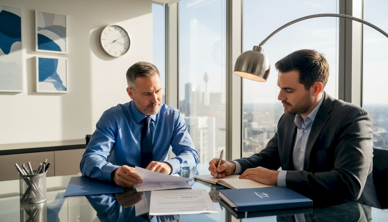 Lawyer explaining contract details to client