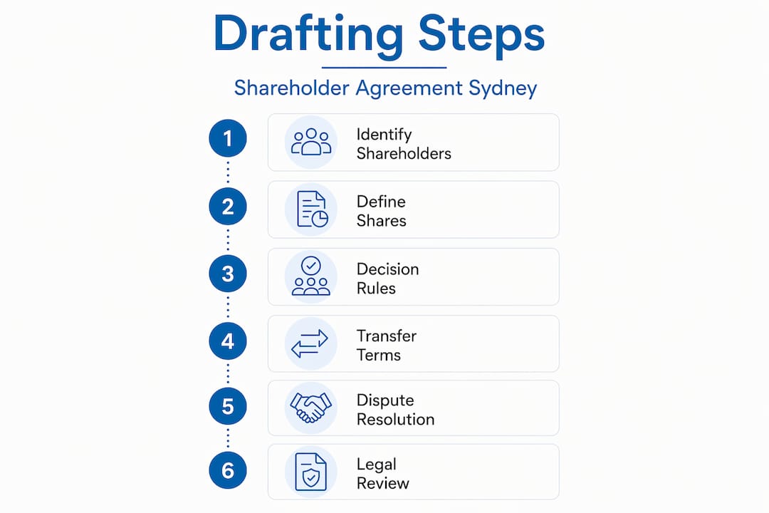 Infographic showing shareholder agreement drafting steps
