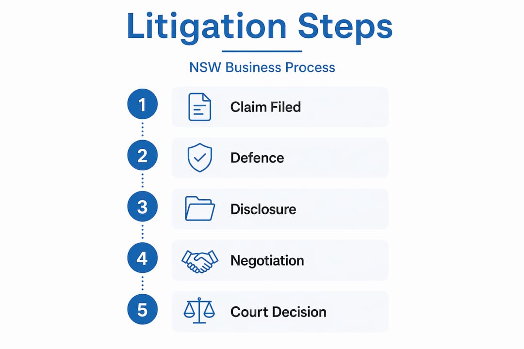Infographic showing NSW litigation process steps
