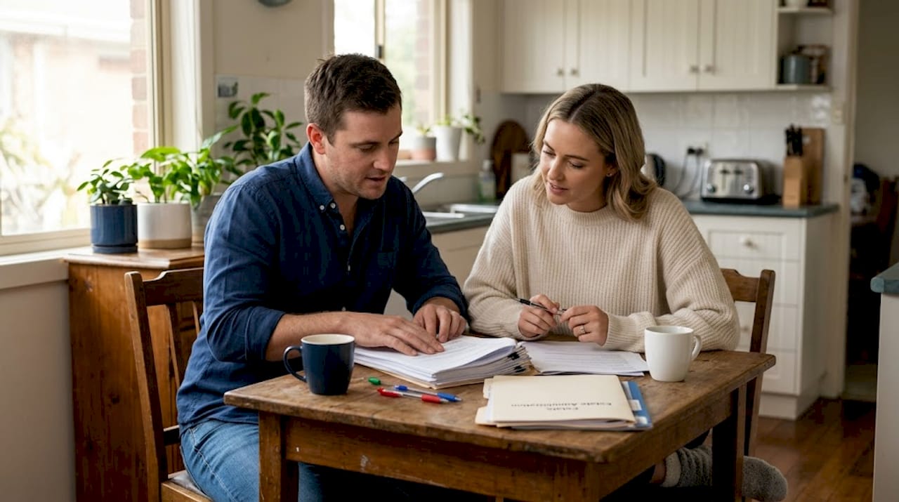 Couple reading estate succession paperwork