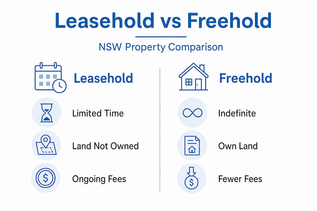 Infographic comparing leasehold and freehold property features