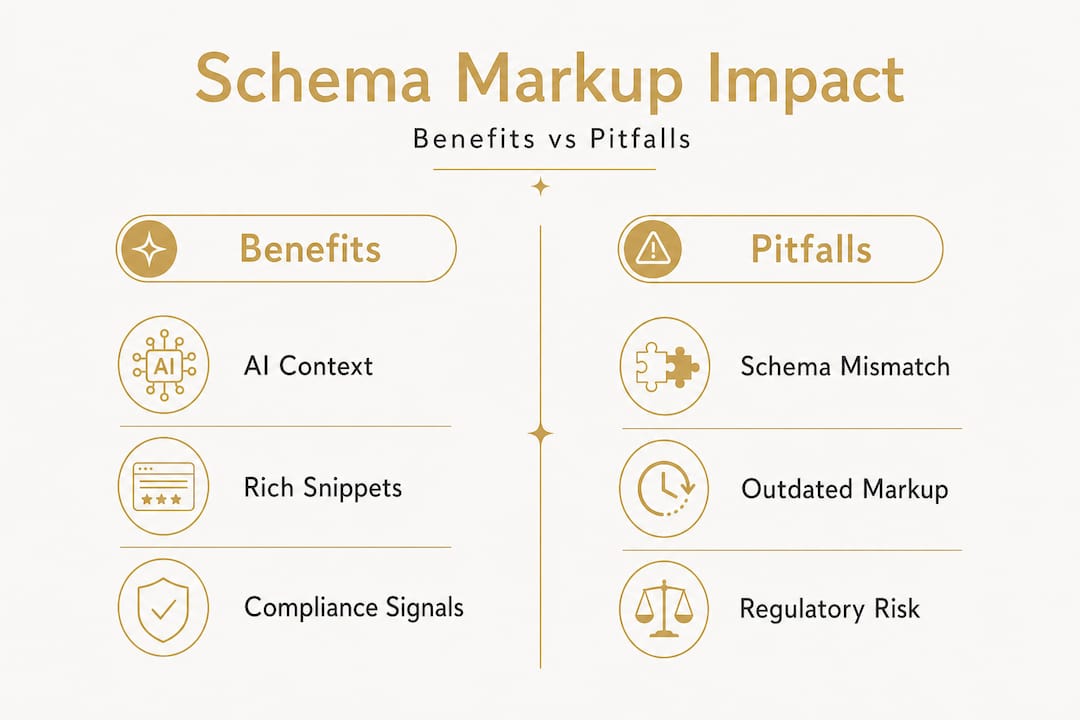 Infographic comparing schema benefits and pitfalls