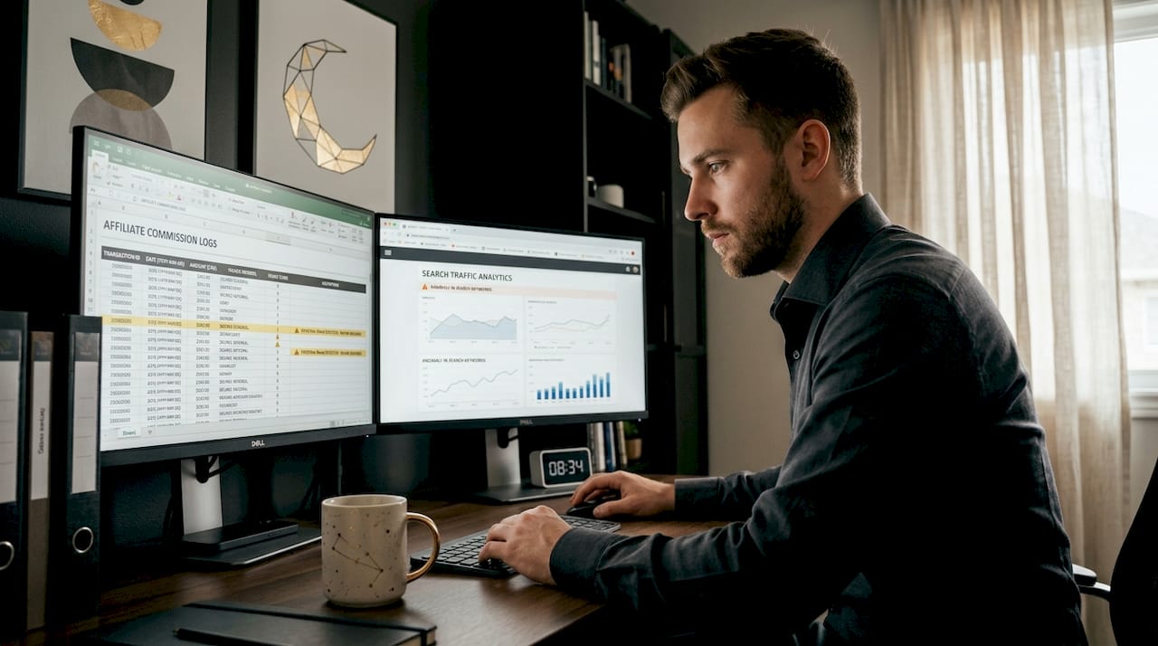 Analyst reviewing affiliate fraud audit screens