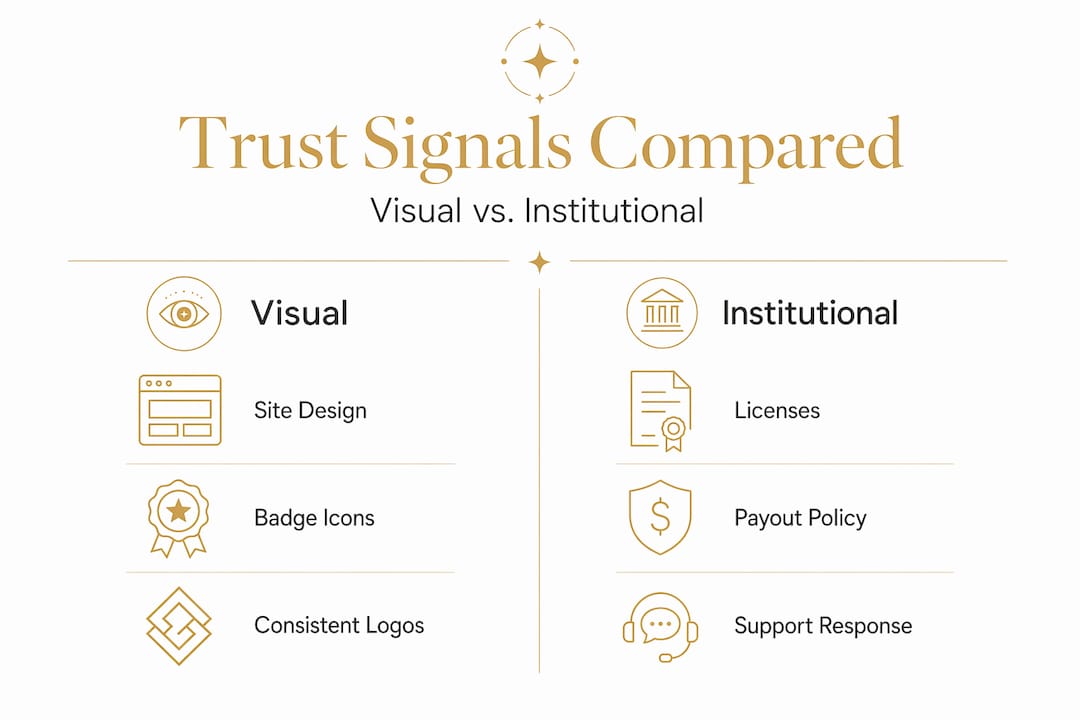 Infographic compares visual and institutional trust signals